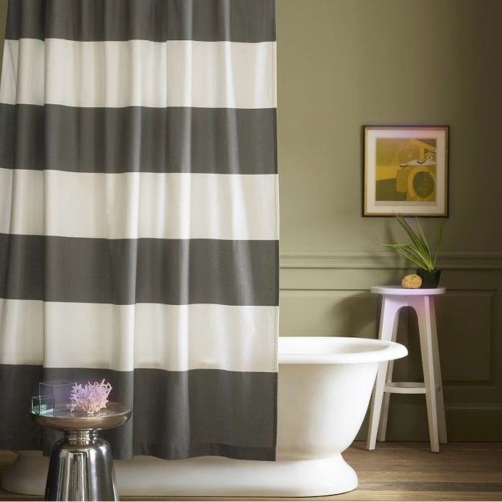 WEST ELM - striped Shower Curtain in ivory and feather gray